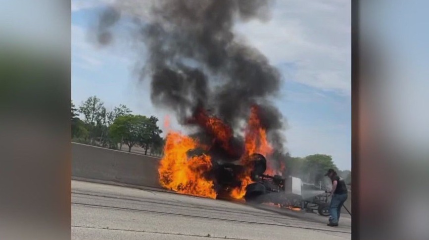 Great Lakes Dragaway crash, fire; man burned during practice run